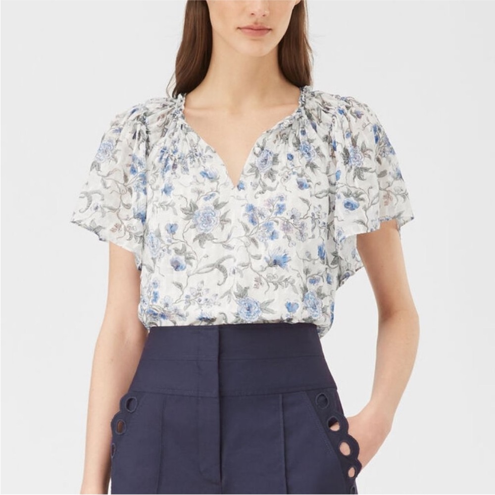 Rebecca Taylor Floral Blue and White Women's Top Size 4 A12